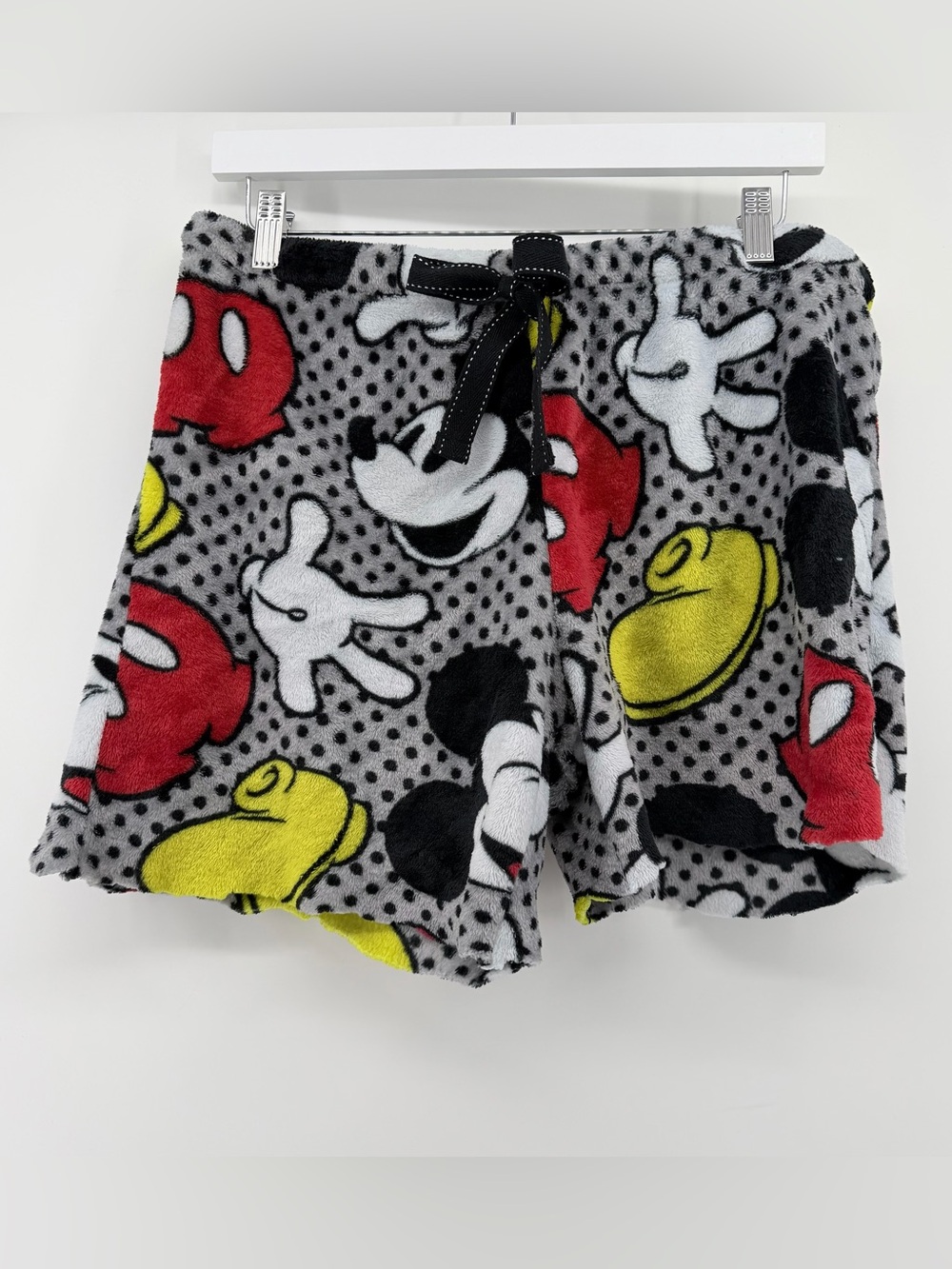 Disney Large L Women’s Mickey Mouse Plush Fleece Pajama Shorts Dots Loungewear - Picture 1 of 5